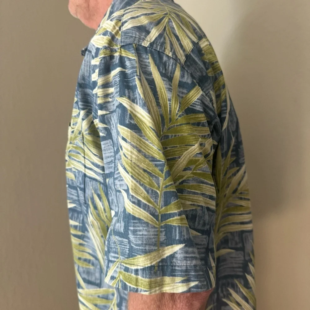 ONO & COMPANY By Liberty House Vintage Aloha Hawaiian Shirt Blue & Green Palm XL - Picture 11 of 16